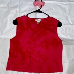 Red sleeveless crop top, bleach dyed